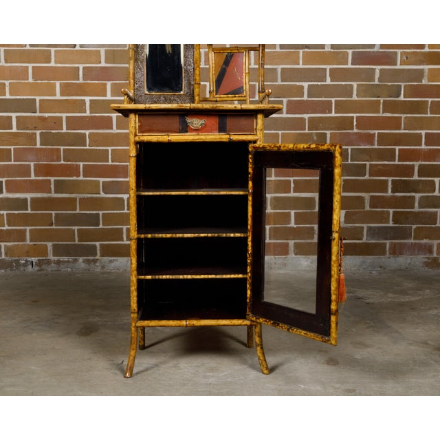 English 1880s Bamboo Small Cabinet with Painted Accents and Single Mirror For Sale - Image 12 of 12