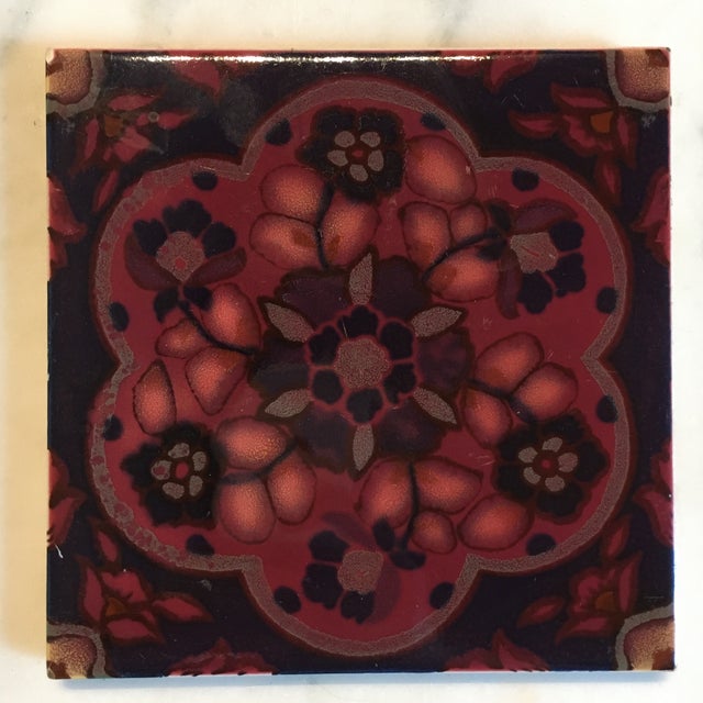 Victorian Eggplant Colored Floral Tile Circa 1895 For Sale - Image 4 of 6