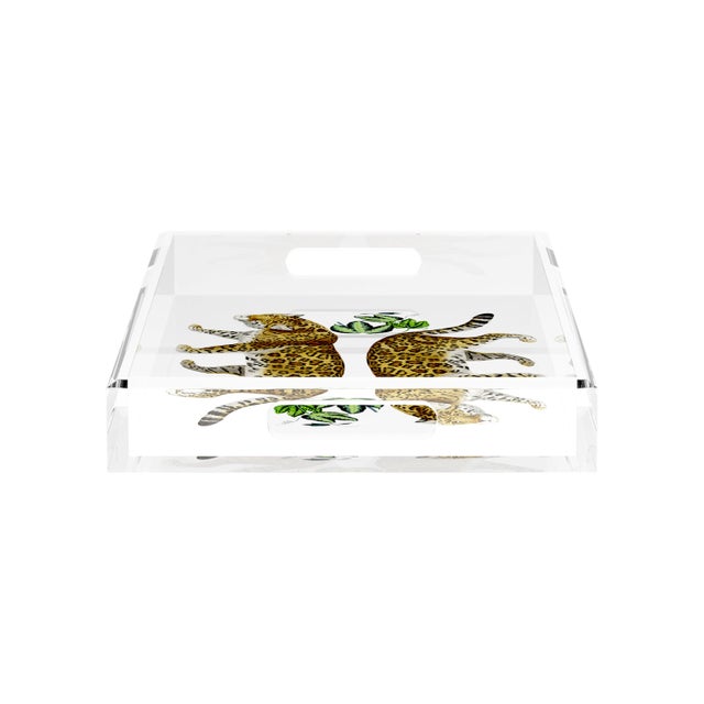 Leopard Seeing Double White Acrylic Rectangle Decorative Tray, Small For Sale In Miami - Image 6 of 9