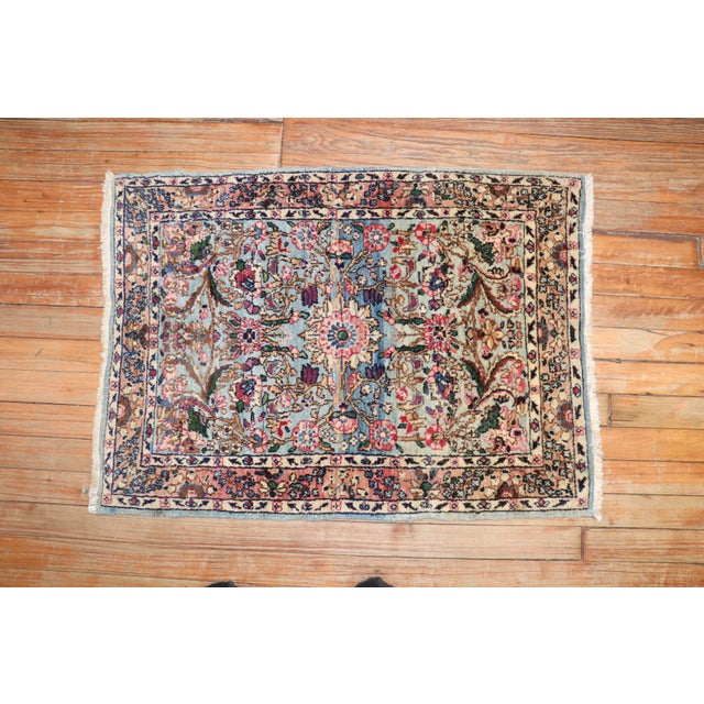 Early 20th Century Traditional Blue Pink Formal Kerman Mat Rug - 2' x 2'9" For Sale - Image 4 of 6