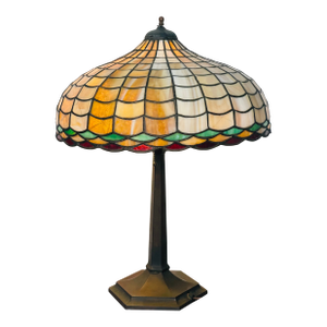 Antique Tiffany Studios Style Bronze Glass Lamp Numbered