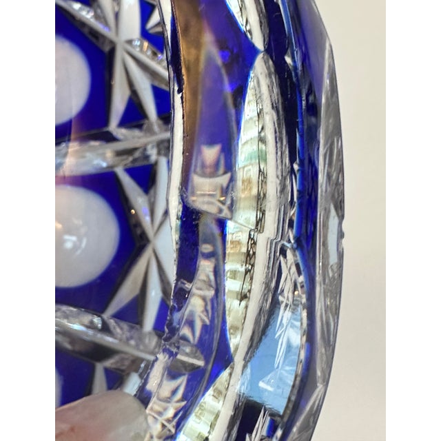 Mid 20th Century Bohemian Blue Cobalt Cut to Clear Two(2) Ashtrays Faceted Cut Diamond Star For Sale - Image 9 of 16