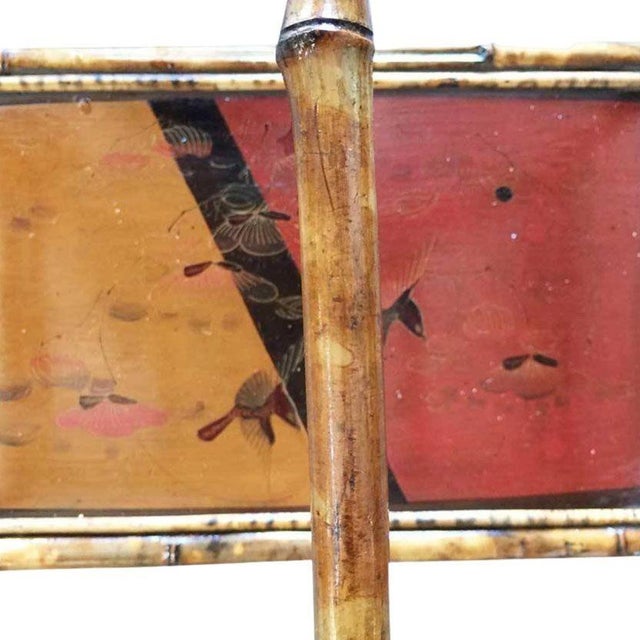 Antique Restored Aesthetic Movement Large Two-Tier Tiger Bamboo Magazine Rack With Divider For Sale In Los Angeles - Image 6 of 8