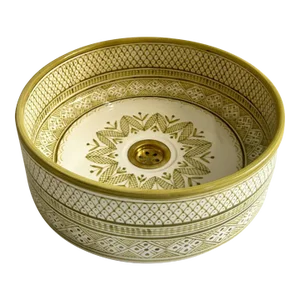 Light Green Handcrafted Ceramic Round Vessel Washbasin Sink With Brass Drain