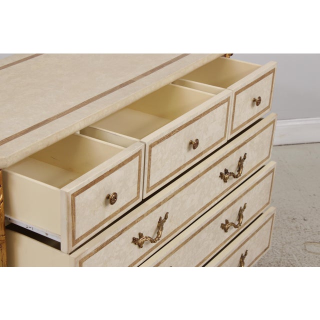 1980s Neoclassical Tessallated Stone Top French Provincial Commode Dresser For Sale - Image 5 of 18