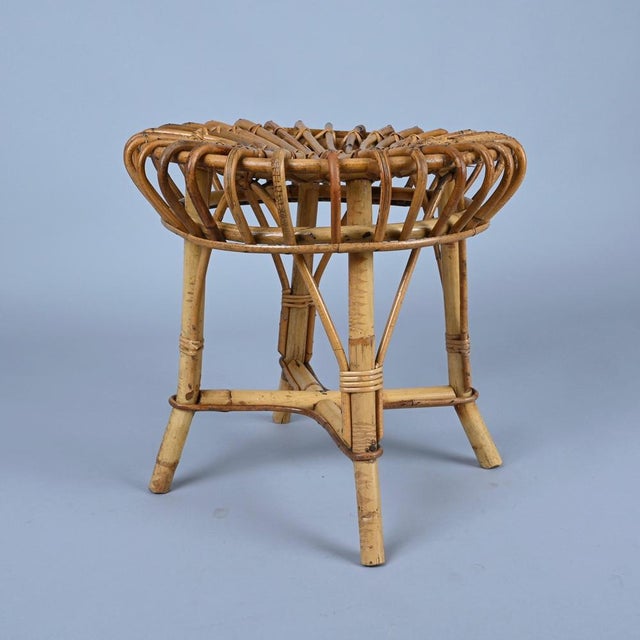 1960s Mid-Century Italian Rattan and Bamboo Stool or Ottoman by Franco Albini, 1960s For Sale - Image 5 of 13