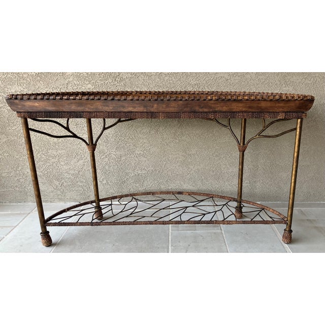Bernhardt Bernhardt Late 20th Century Mango Wood & Iron Faux Bois Regency-Style Demilune Console Table For Sale - Image 4 of 12