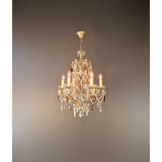 Abstract Vintage Venetian Style Crystal Chandelier With Purple and Amber Crystals For Sale - Image 3 of 8