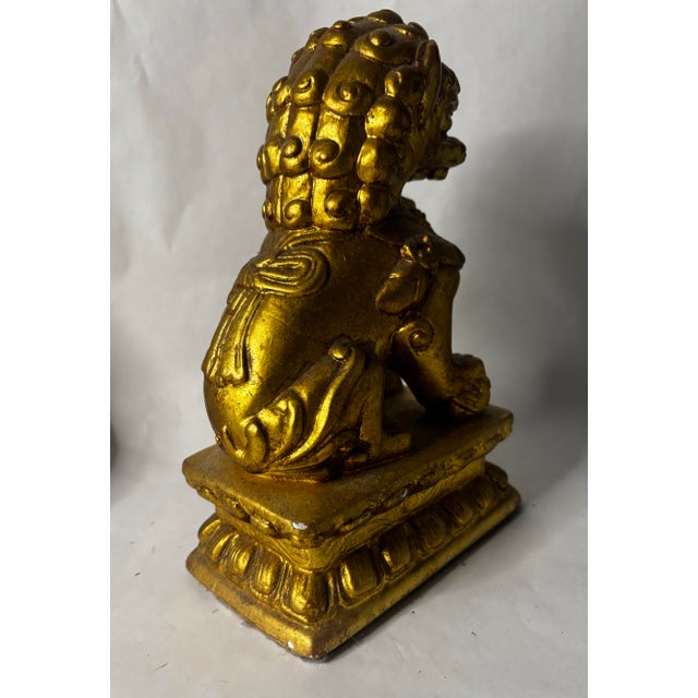Metal Early 20th Century Chinese Gilt Buddhist Guardian Lion on Lotus Base For Sale - Image 7 of 11