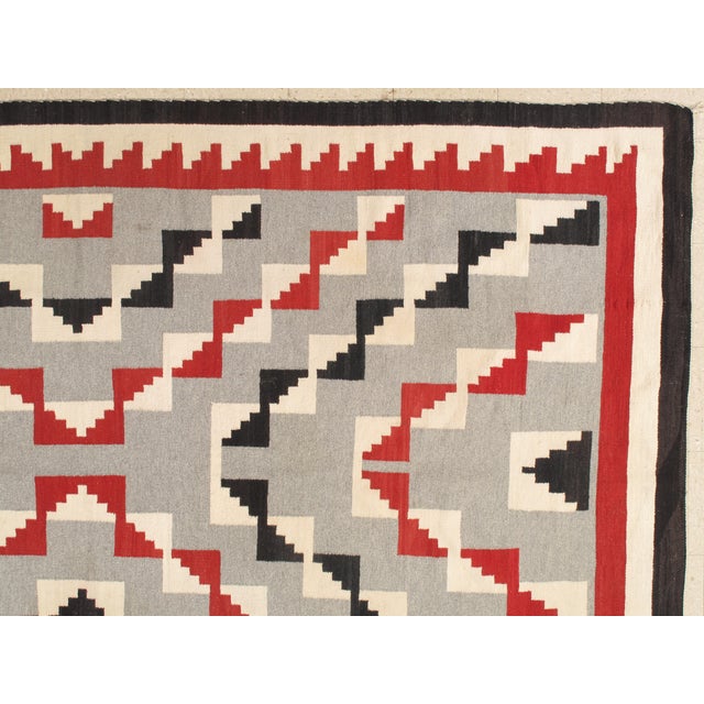Textile Antique Navajo Carpet, Folk Rug, Handmade Wool, Beige, Gray, Blood Orange For Sale - Image 7 of 17