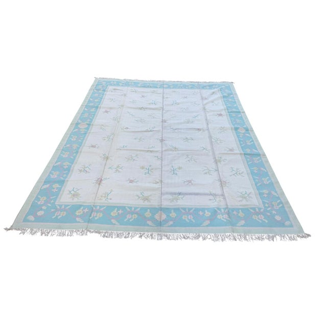 Indian Handmade Indian Dhurrie | Pastel Flatweave Kilim | 12x15 For Sale - Image 3 of 5