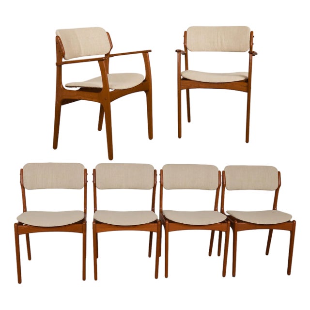 Set of 6 Mid 20th Century Erik Buch Teak Dining Arm & Side Chairs For Sale