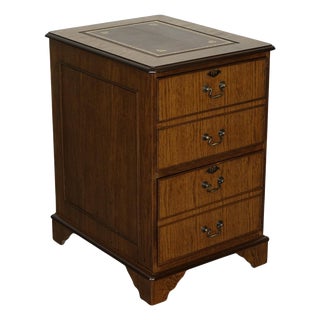 Vintage Oak Office Filling Cabinet with Two Drawers& Brown Leather Top For Sale