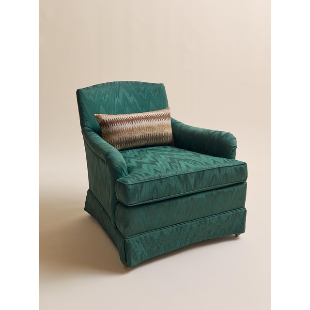 Traditional The Vintage Drexel Emerald Moire Flame Stitch Armchairs For Sale - Image 3 of 10