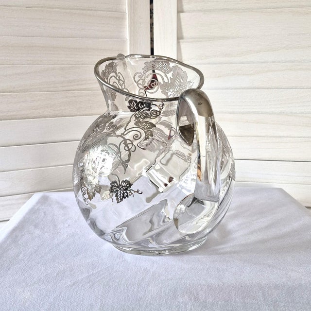 1930s Cambridge Silver Overlay Pitcher, 2 Quarts: Art Deco Glass Barware For Sale In Chicago - Image 6 of 15