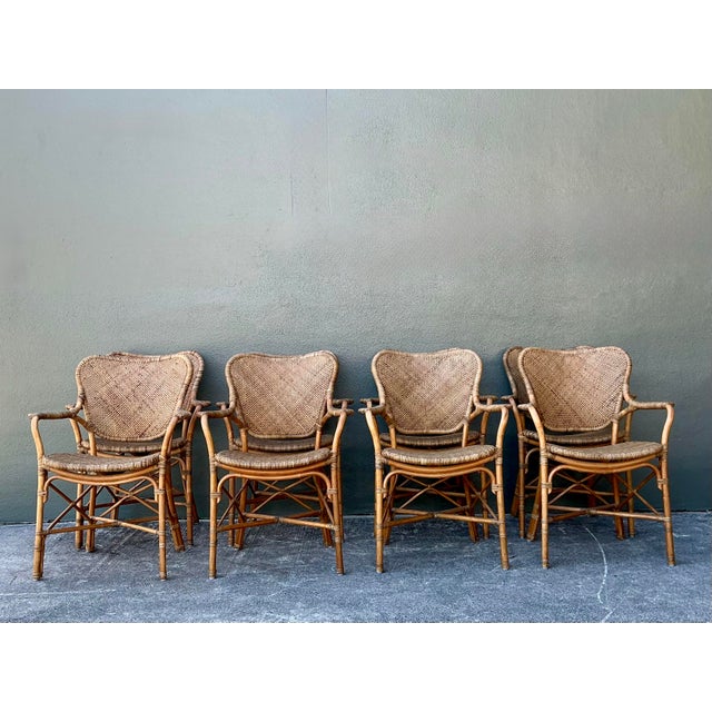 Palecek Vintage Palecek Woven Rattan “ Jordan” Dining Chairs - Set of 8 For Sale - Image 4 of 12