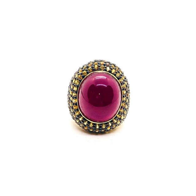 Late 20th Century Bochic “Orient” Vintage Ruby & Yellow Sapphire Ring Set In 18K Gold & Silver For Sale - Image 5 of 14