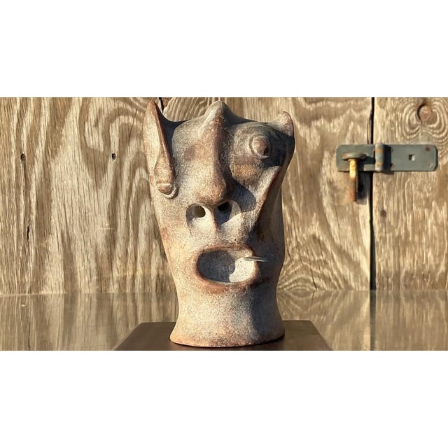 Vintage Boho Abstract Carved Stone Head Sculpture For Sale - Image 12 of 12