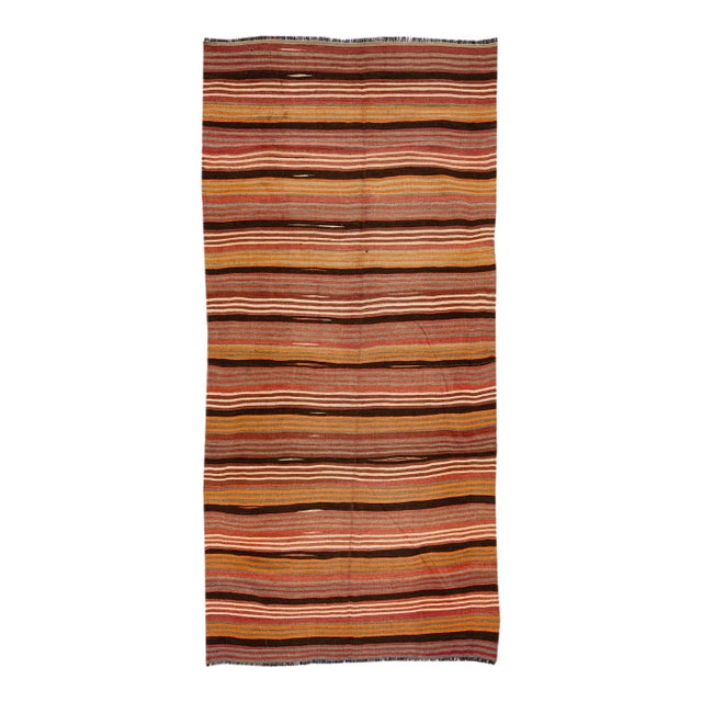 1960s Vintage Kilim Handmade Multicolor Stripe Wool Rug For Sale