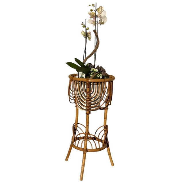 Wood French Rattan Flower Holder, 1960s For Sale - Image 7 of 12