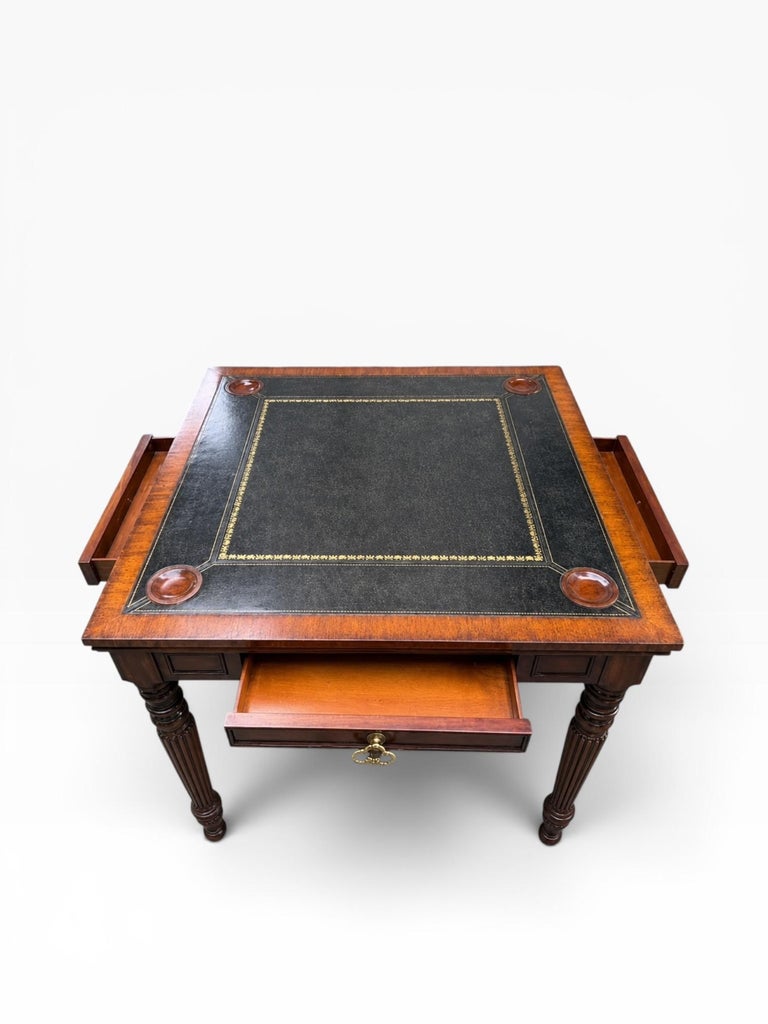 Maitland-Smith Leather Inset Mahogany Game Table | Chairish