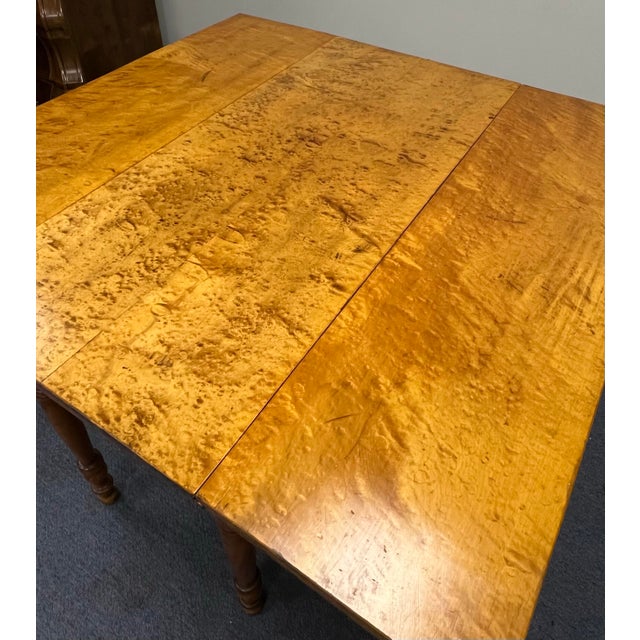 Brown Antique Sheraton Circa 1830 Solid Birds Eye Maple Drop Leaf Table For Sale - Image 8 of 12