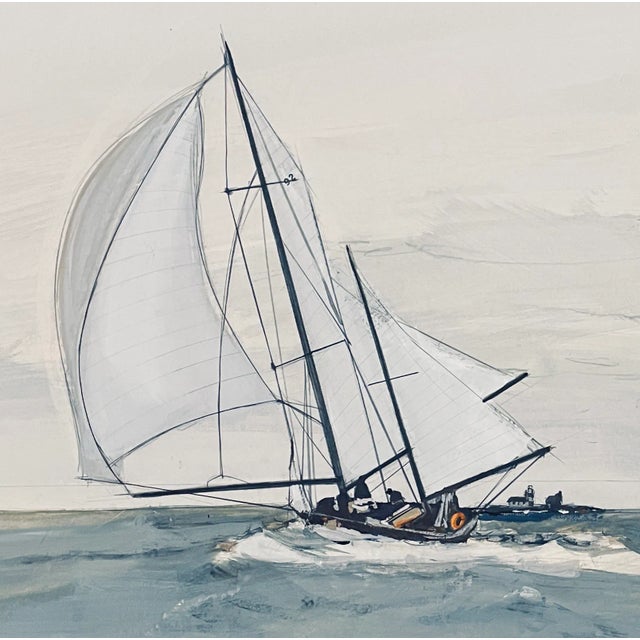 1964 sailing mixed media (gouche, watercolor, ink and graphite) on illustration board by American artist Ken Crouse,...