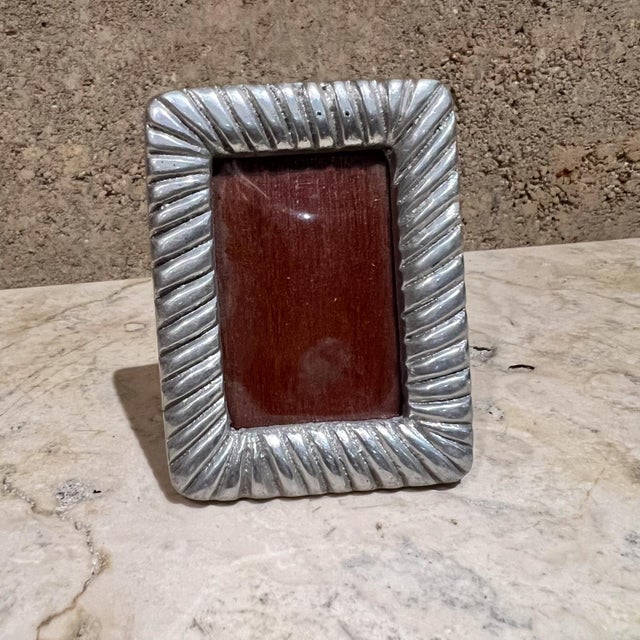Mid-Century Modern Vintage Small Silver Picture Frame Wood For Sale - Image 3 of 5