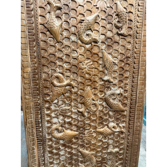 1920s Vintage Hand-Carved Koi Fish Relief Wall Panel Art Décor For Sale - Image 5 of 8