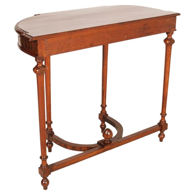 Wax-Polished Walnut Demi-Lune Console Table attributed to Bassanos Ebanistery, 1920s For Sale - Image 4 of 8