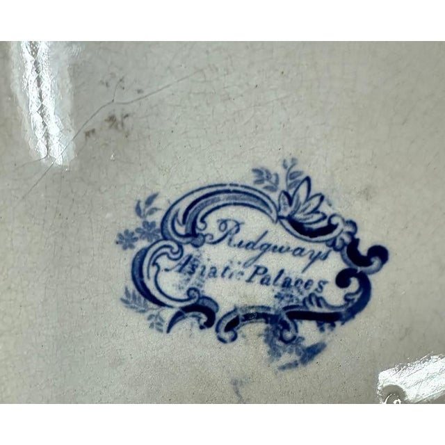 Chinoiserie 19th Century Antique Blue and White Ridgways Asiatic Palaces Plate For Sale - Image 3 of 8