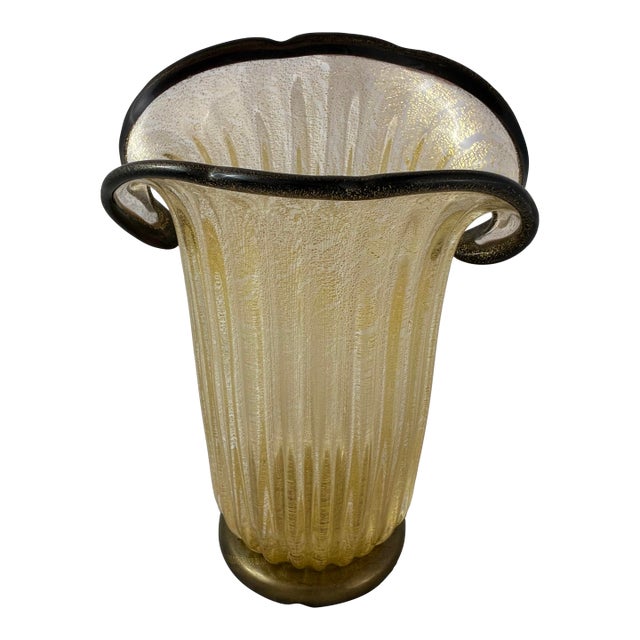 Rare Signed 2001 Andrea Donà Murano Exhibition Vase - Dual-Color & 24k Gold - Alberto Dona For Sale