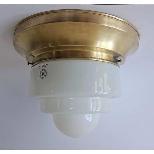 Art Deco Brass and Milk Glass Flush Mount by Franta Anyz, 1930s For Sale - Image 13 of 15