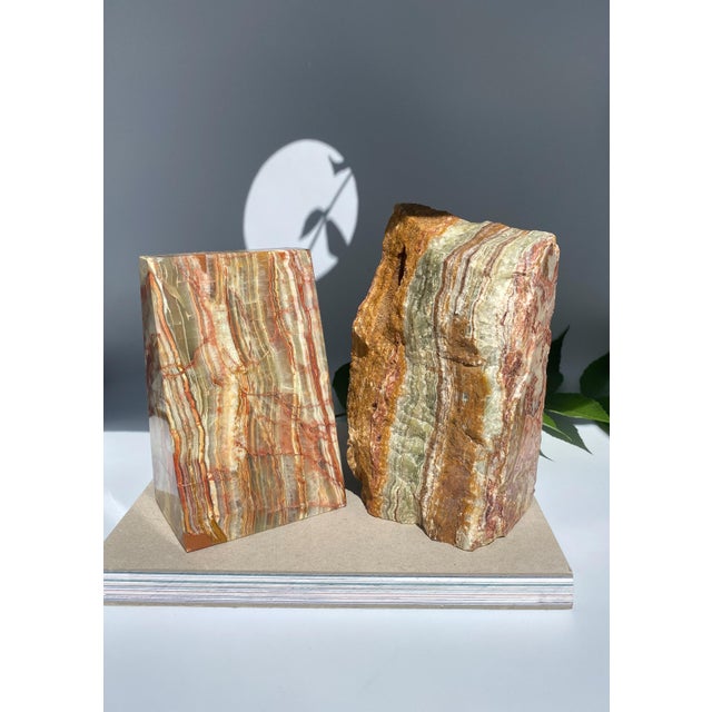 1970s Pair of Carved Onyx Stone Bookends For Sale - Image 4 of 8