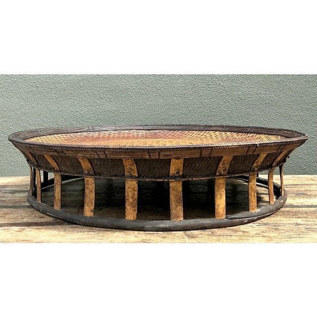 Wood Vintage Woven Rattan and Bamboo Large Tray For Sale - Image 7 of 12