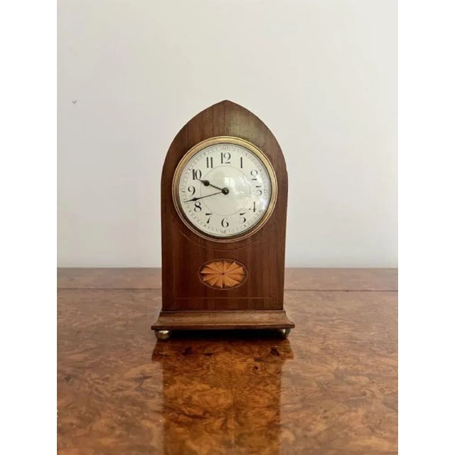1900 - 1909 Edwardian Mahogany Inlaid Mantle Clock, 1900s For Sale - Image 5 of 6