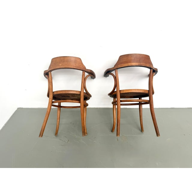 Bent Beechwood Desk Chairs with Pyrographed Seats from Thonet, 1930s, Set of 2 For Sale - Image 10 of 17