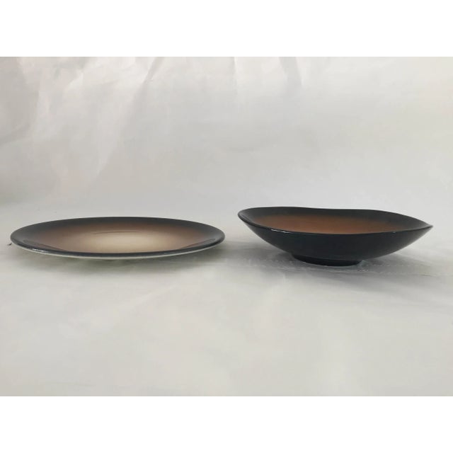 Ceramic World Tableware Pebblebrook Brown & Tan Platter /Bowl - a Pair For Sale - Image 7 of 7