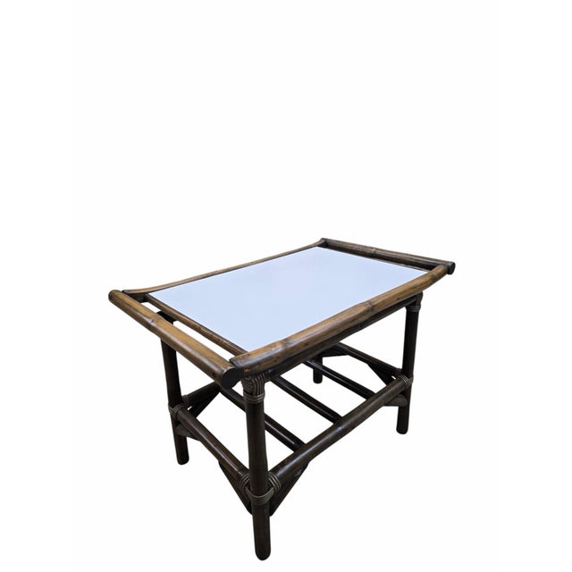 Wood Vintage Modern Coastal Bamboo Side Table by Vogue Rattan For Sale - Image 7 of 10