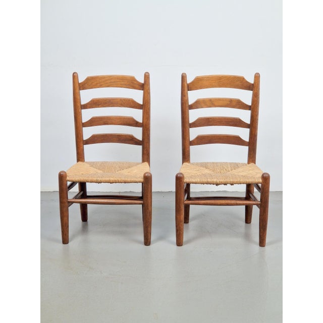 1960s Set of Brutalist Wood and Wicker Chairs in the style of Charlotte Perriand, 1960s, Set of 2 For Sale - Image 5 of 16