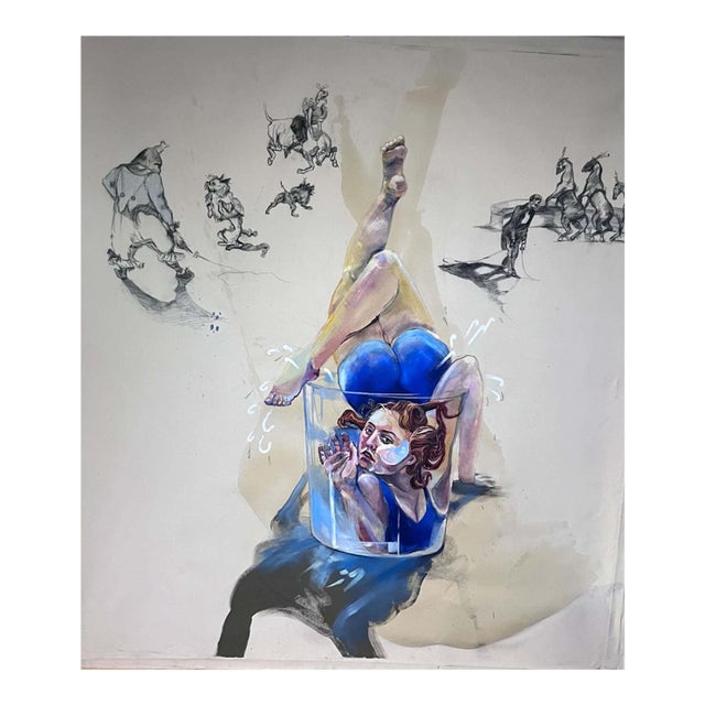 Circus High Diver Into Glass With Sketches Unstretched Canvas Joni Wildman Oil Painting For Sale
