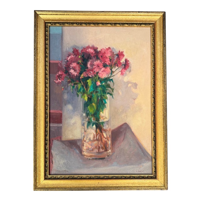 Late 20th Century Flower Vase Painting Signed by Artist For Sale