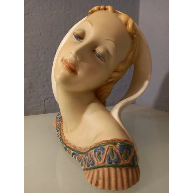 Decorative Sculpture of Maiden in Glazed Ceramic by Guido Cacciapuotti, 1950s For Sale - Image 4 of 11