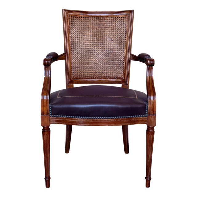 Spanish Early 20th Century Wooden Fauteuil Armchair with Leather seat For Sale