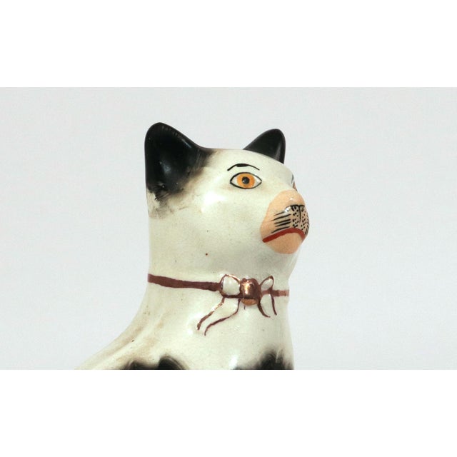 Black Pair of Staffordshire Pottery Seated Cats on Cushions For Sale - Image 8 of 12