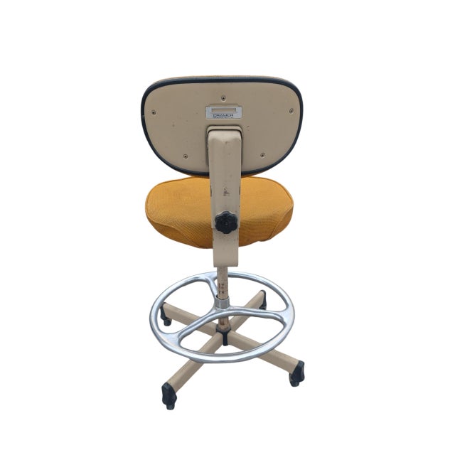VVintage Cramer Industries Adjustible Height/Back-rest Industrial Drafting Stool Original Wheels; base of the chair is...