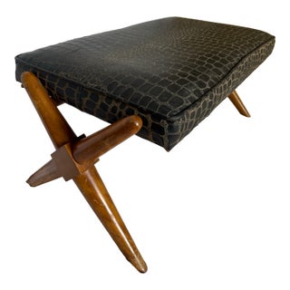 Authentic t.h. Robsjohn-Gibbings for Widdicomb Walnut X-Base Footrest Ottoman, Labeled, C. 1952-1955 For Sale