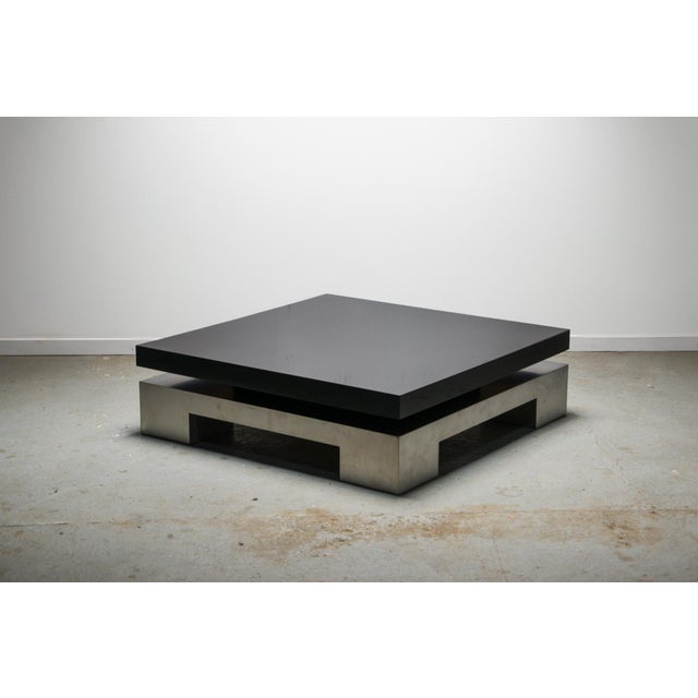 Black Black High Gloss and Brushed Metal Coffee Table by Nadine Charteret, 1970s For Sale - Image 8 of 9