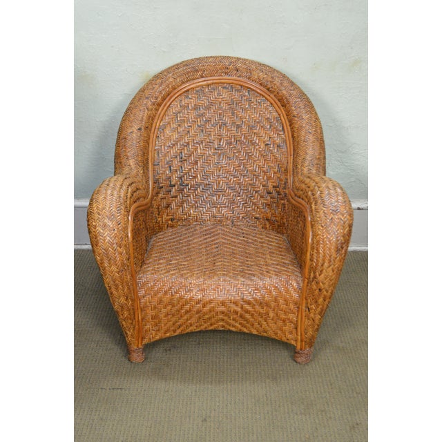 Pottery Barn Malabar Woven Wicker Rattan Lounge Chair Chairish