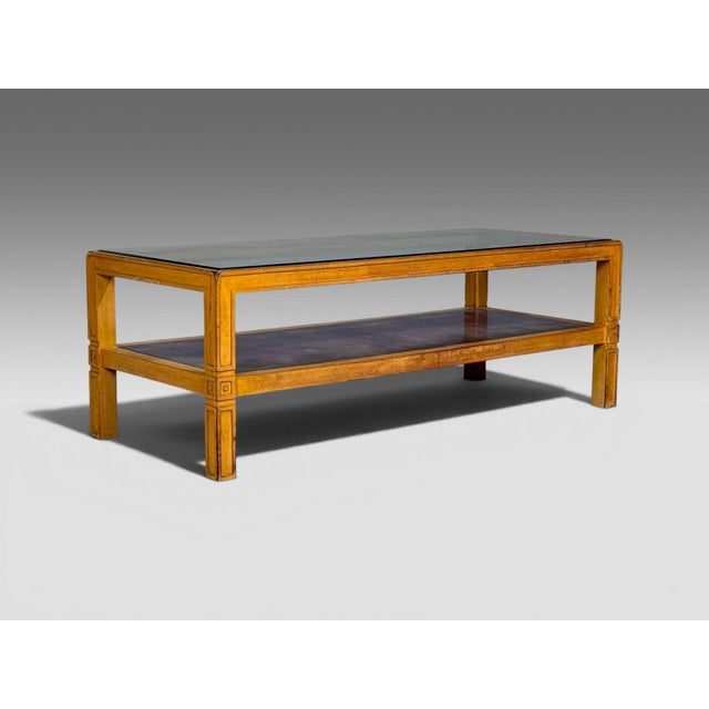 Mid-Century Modern Tommi Parzinger, Coffee Table, Bleached Mahogany, Leather, Usa, 1930s For Sale - Image 3 of 9